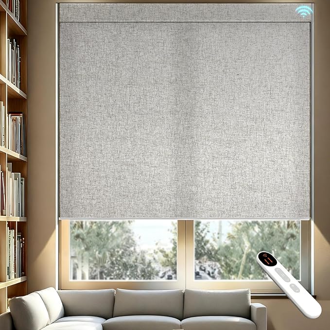 Motorized Light Filtering Roller Shades – Smart Electric Blinds for Living Room, Alexa Google Home Siri, Matter Compatible, Custom Window Shades, Cordless Rechargeable