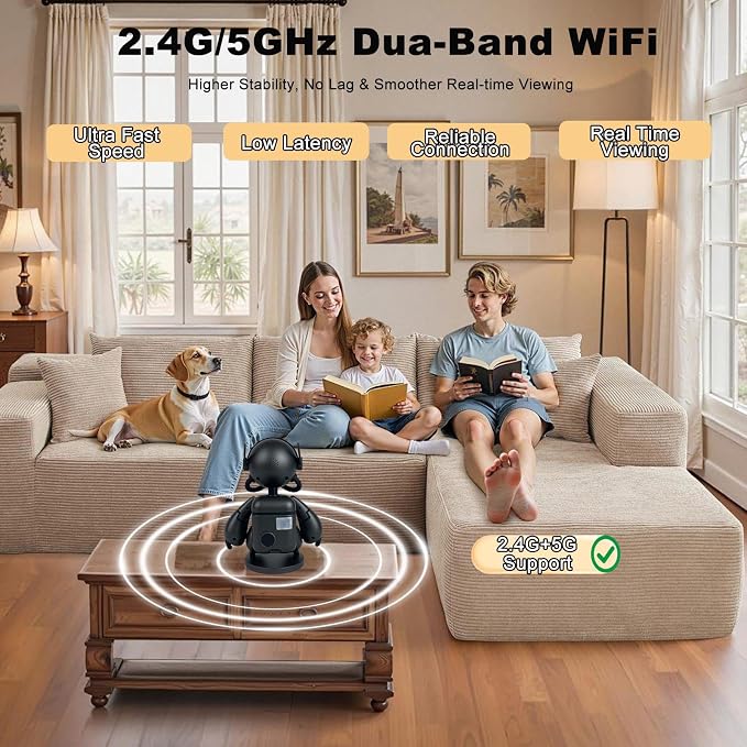 2K Indoor Camera Robot, 5G/2.4G WiFi Indoor Cameras for Home Baby Security