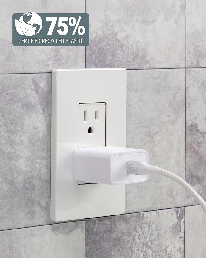 Scosche SHPDC20 PowerVolt 20W Power Delivery USB-C Home Wall Charger Block, Fast Charging Adapter Plug Compatible with Apple iPhone 16/15/14/13/12 Series, iPad and Type-C Android Cell Phone, White