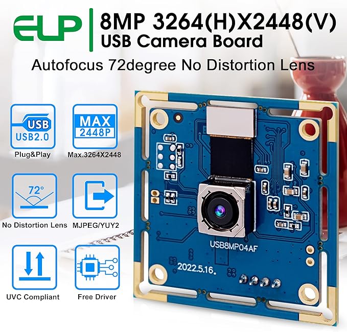 Webcamera_USB 8mp Autofocus USB Camera 4K Lightburn Camera for Laser Engraver Mini PC Camera for Computer Laptop AF USB Security Camera IMX179 Webcam Board for Raspberry Pi Jetson Nano