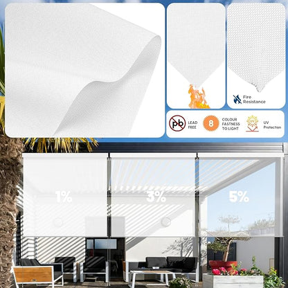 Motorized Outdoor Shades, Custom Patio Roller Blinds with Remote, Smart Exterior Sun Shades Compatible with Alexa, HomeKit, Google Home (5% Openness White)