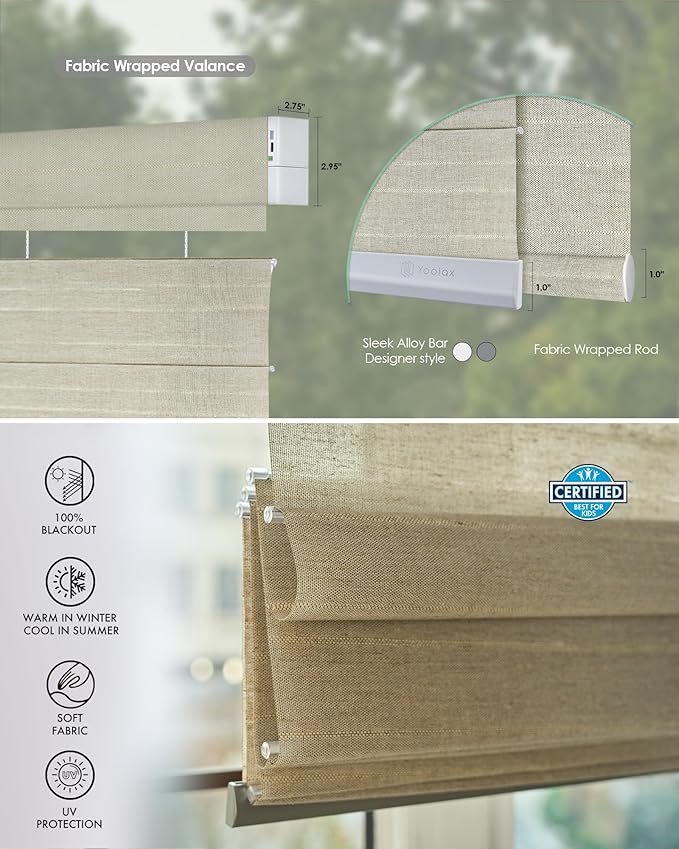 Yoolax Smart Top Down Bottom Up Roman Shades, Motorized Roman Shades with Remote, Light Filtering Smart Blinds Work with Alexa, Google Home, Apple Homekit for Living Room, Customized (Woven Dune)