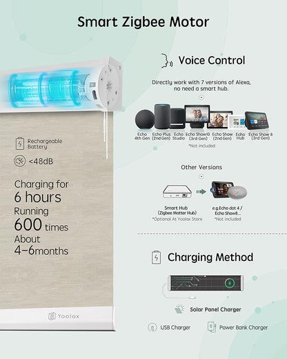 Yoolax Motorized Blinds with Remote, 100% Blackout Smart Blinds for Bedroom Home Office, Automatic Roller Window Shades Work with Alexa Voice Control, with Valance (Jacquard Coffee, 34" W x 72" H)