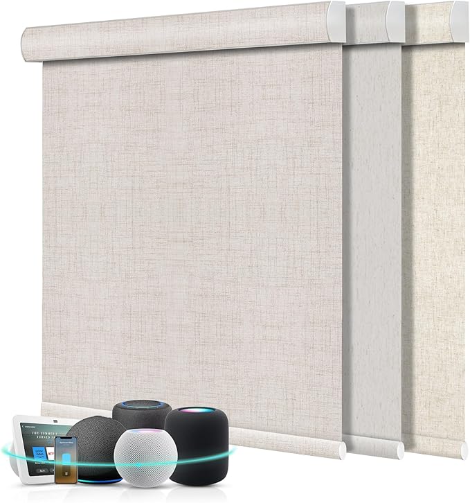 Aprilsmart Motorized Blinds with Remote,Compatible with Apple HomeKit Alexa Google Home- Voice and app Control,Motorized Roller Shades 100% Blackout Custom Size(Vigor Milky-11)