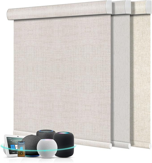 Aprilsmart Motorized Blinds with Remote,Compatible with Apple HomeKit Alexa Google Home- Voice and app Control,Motorized Roller Shades 100% Blackout Custom Size(Vigor Milky-11)