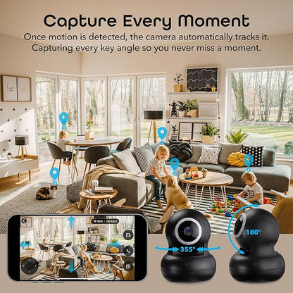 Geeni Sentinel Smart 2K Indoor Security Camera with Auto-Tracking – Dual-Band 2.4GHz & 5GHz WiFi, 2K HD Video, App & Voice Control, Motion Detection, Black