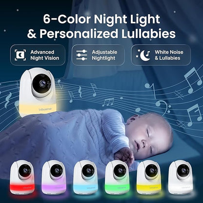 Babysense PRO Full HD 5.5" Split Screen Baby Monitor with Camera and Audio, 6-Color Night Light, White Noise, Sound & Light Machine, 20-Hour Battery, Hack-Proof Non-WiFi Secure Connection