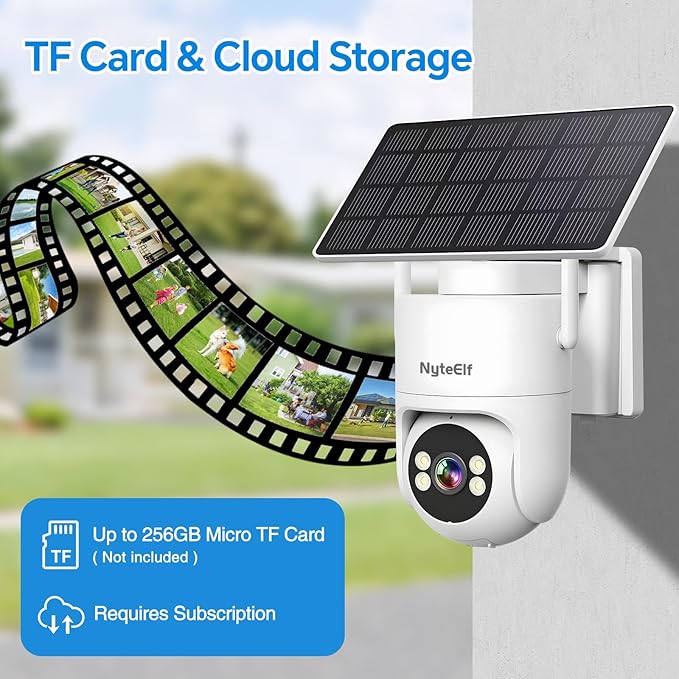 4G LTE Solar Security Camera, 2K Color Night Vision, No WiFi Needed,8W Solar & Battery Powered, Low Power, 24/7 AOV Recording,355° PTZ, AI Human Detection, IP66 Waterproof (White, 1 Lens)