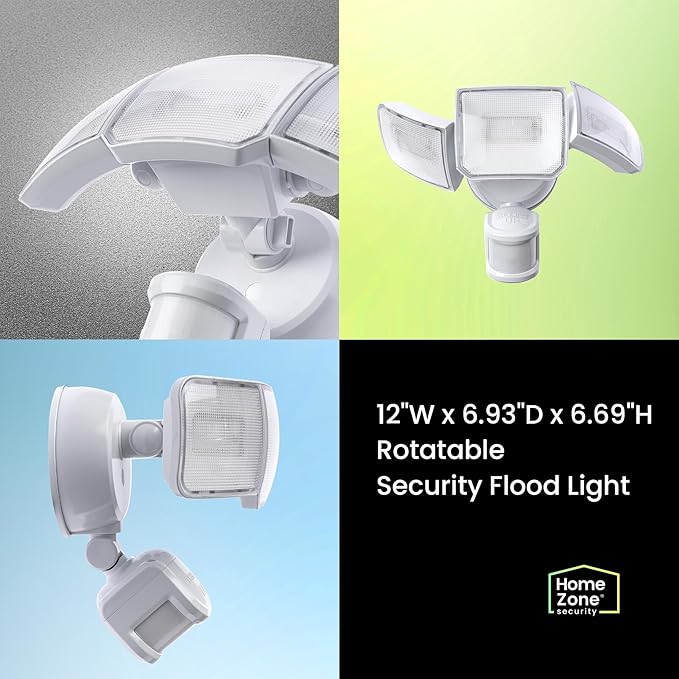 Home Zone Security Smart Flood Lights 3500 Lumens, 5000K Super Bright Security Light, 3 Adjustable Heads, Remote Control from App, Weather Resistant, Motion Sensor, Adjustable Color Temperature