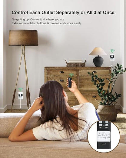 Remote Control Outlet with All On/Off Switch, 200FT Range, Black