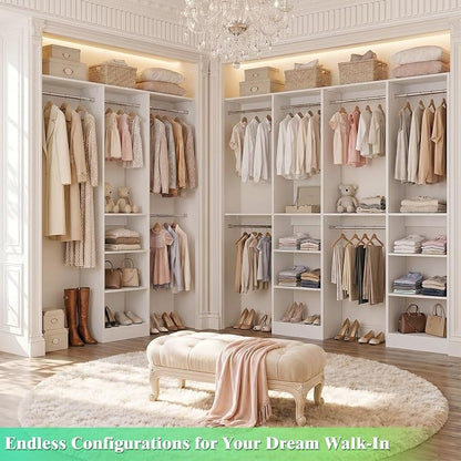 Besiost 4FT Small Closet Organizer System with 4 Hanging Rods & 3 Shelves | 48" Closet System for Small Closets, 80" H Small Closet Organizers and Storage for Bedrooms, Cloakrooms, White