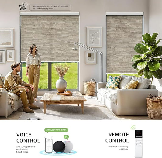 ZSTARR Motorized Smart Light Filtering Blind for Window with Remote Control, Automatic Blackout Roller Shade Customizable Size,with Valance Child Safety Rechargeable Battery Blinds (Light Khaki)