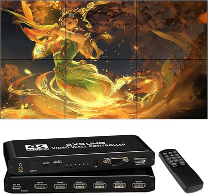 4K Seamless Splicing TV Wall Processor - HDMI Video Wall Controller, 1080P HDMI Image Processor with RS232, Support 180Rotate, 1x2 to 3x2 Modes