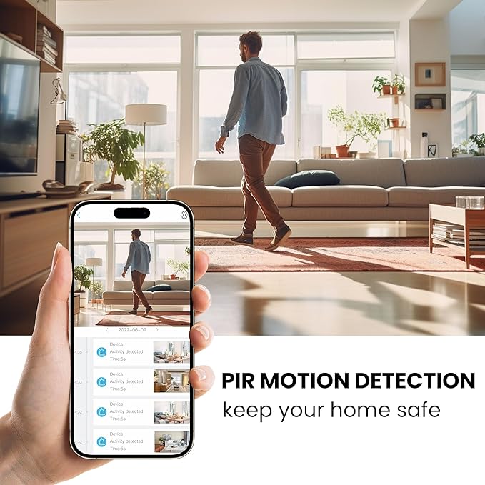 Funstorm Security Camera, 2K WiFi Indoor Camera with 64G SD Card, 100 Days Standby Battery Life, Clear Night Vision, AI Motion Detection, Real-Time Record Security Wireless Surveillance Camera