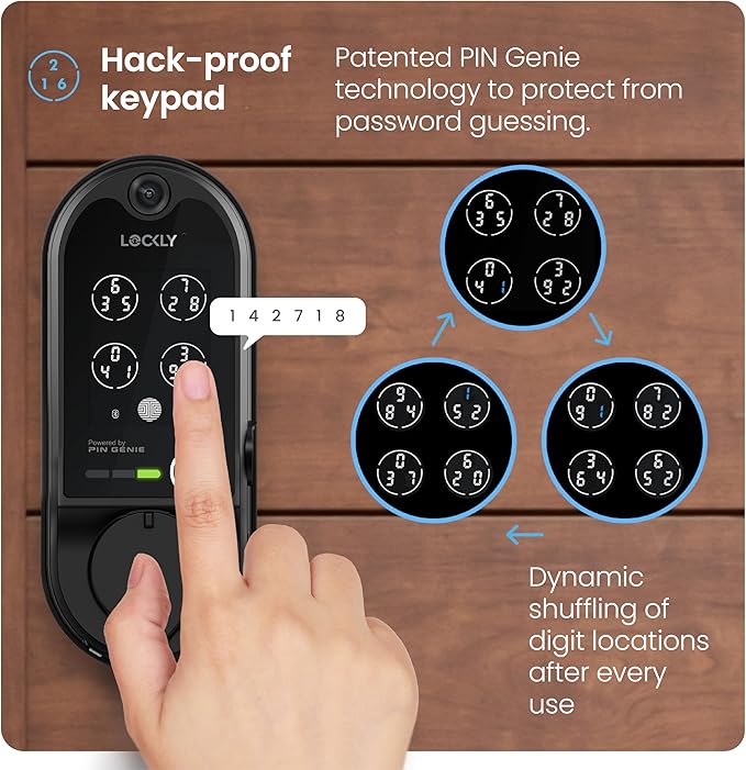 Lockly (Refurbished) Vision Smart Lock with Camera, Video Doorbell Keyless Entry Door Lock Wi-Fi, PIN Genie Keypad, Fingerprint, Remote Control, Easy Installation, No Monthly Fee