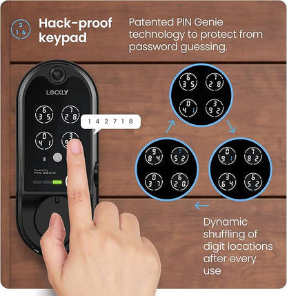 Lockly (Refurbished) Vision Smart Lock with Camera, Video Doorbell Keyless Entry Door Lock Wi-Fi, PIN Genie Keypad, Fingerprint, Remote Control, Easy Installation, No Monthly Fee