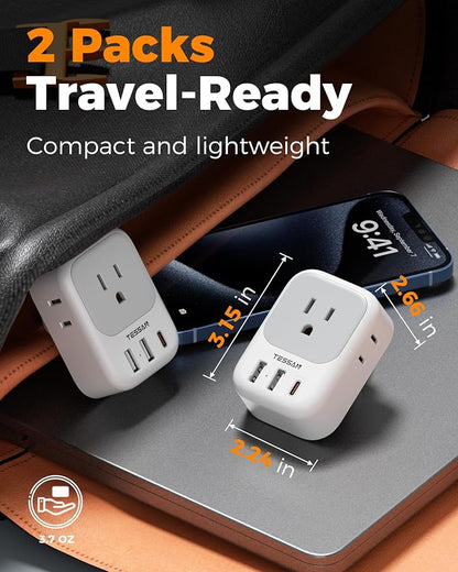 TESSAN Brazil Plug Adapter 2 Pack, 7 in 1 US to Brazil Power Adapter