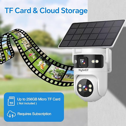 6MP Dual Lens,4G LTE Cellular Solar Security Cameras Wireless Outdoor for Home Security, No WiFi Needed, 24/7 AOV Recording, 355° PTZ, AI Human Detection,Siren, IP66, TF/Cloud Storage (White, 2 Lens)