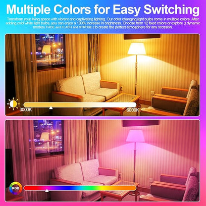 XRise E12 Color Changing Bulb with Remote Control, Dimmable 12 Colors+3000K+6000K, 2W LED E12 Candelabra Bulb 20W Incandescent Replacement, Memory Function, No Flicker, for Mooding Lighting, 8PACK