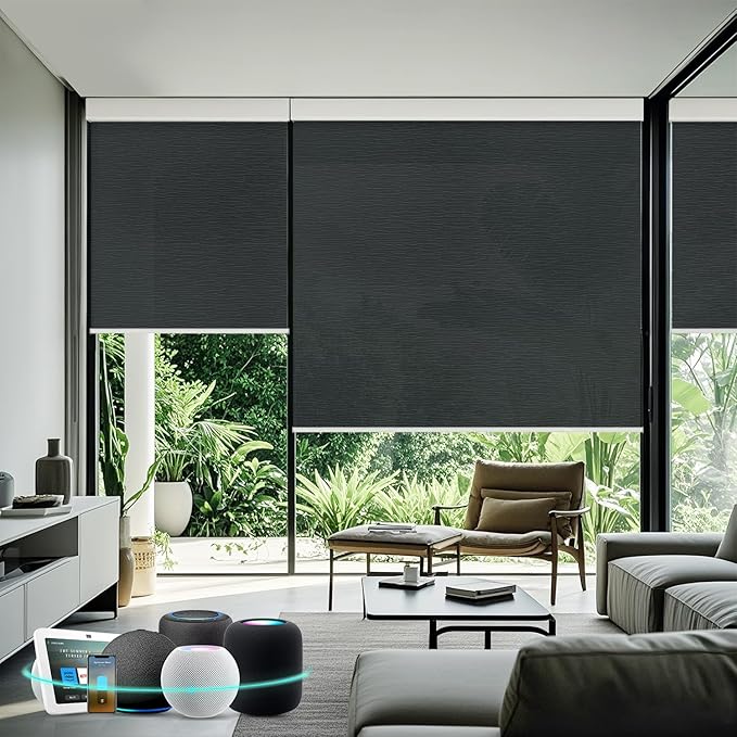 Aprilsmart Motorized Blinds with Remote,Light Filtering Motorized Roller Shades Work with Apple Homekit,Alexa,SmartThings,Google Home,Customize Blinds(TREEBARK SHALLOW-74)