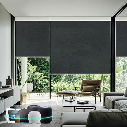 Aprilsmart Motorized Blinds with Remote,Light Filtering Motorized Roller Shades Work with Apple Homekit,Alexa,SmartThings,Google Home,Customize Blinds(TREEBARK SHALLOW-74)