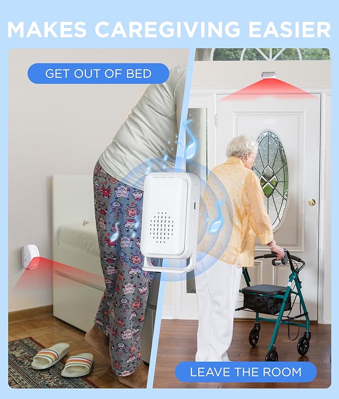 Newly Upgraded 2026 Bed Alarm for Elderly Dementia Patients - Wireless Bed Alarm & Caregiver Pager with Fall Detection (1 Sensor + 1 Receiver + 1 Pager)