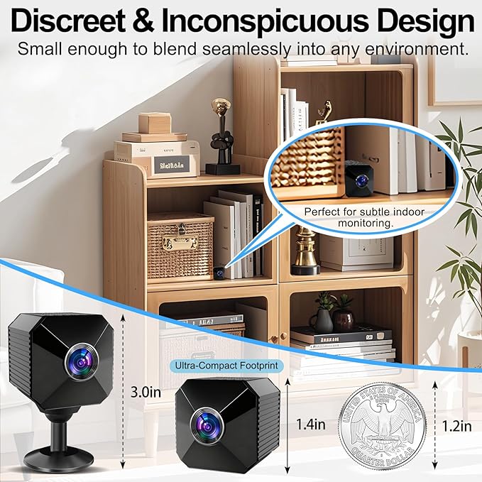 2026 Upgraded 4K Mini Wireless Security Camera, 6H Battery – Small Wireless Indoor Nanny Cam with No-Glow Night Vision, Motion Alerts, Home/Office Security Camera with Dual Storage
