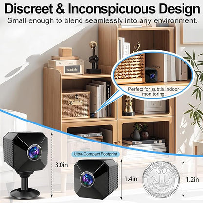 2026 Upgraded 4K Mini Wireless Security Camera, 6H Battery – Small Wireless Indoor Nanny Cam with No-Glow Night Vision, Motion Alerts, Home/Office Security Camera with Dual Storage
