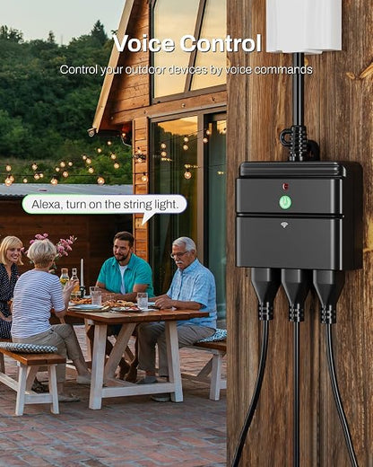BN-LINK Outdoor Smart Wi-Fi Plug,Heavy Duty 3 Grounded Outlet Timer,2.4GHz | IP44 Weatherproof for Garden & Patio, Works with Alexa & Google Assistant, Voice & Remote Control, Schedule & Countdown