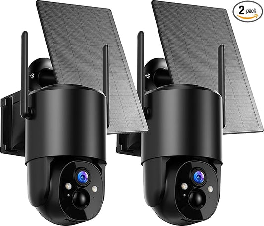 YUPBOE Security Cameras Wireless Outdoor Solar: Battery Cameras for Home Security WiFi Camera Outdoor Surveillance Camera PTZ 360° CCTV Cam System with Floodlight Color Night Vision PIR Sensor