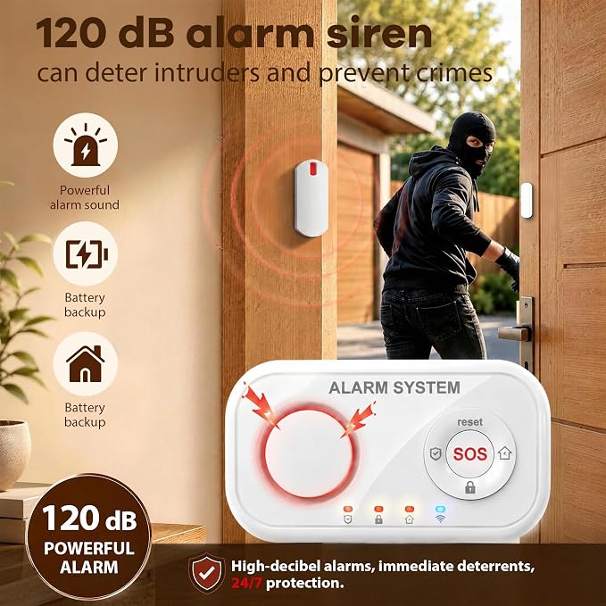 Home Security System Wireless, Smart WiFi Alarm System DIY Kit with 120dB Siren, Door Window Sensors & Remote Control, App Alerts, Works with Alexa & Google Home, No Monthly Fee for House Apartment