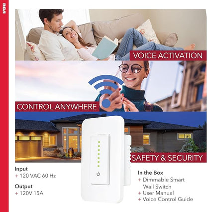 RCA 3-Way Smart Dimmer Switch for LED Lights | Dimmable Wall Switch | Smart Home Lighting 600W LED | Works from Anywhere w/Smart Home Products, Google & Alexa Devices for Home | Compatible w/RCA App