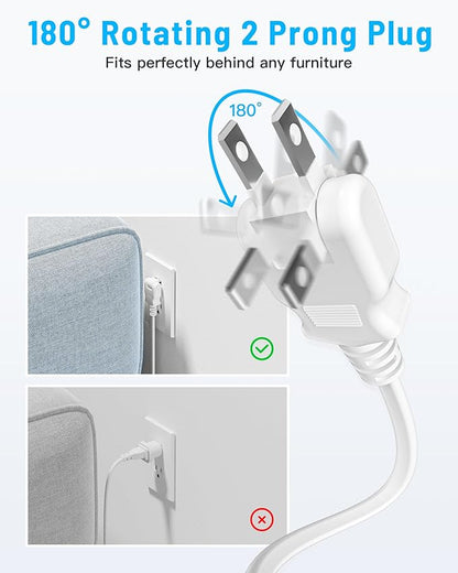 10FT 2 Prong Power Strip, Yozisital 2 Prong to 3 Prong Outlet Adapter, Flat Extension Cord, Surge Protector with Rotating Plug, 6 Outlets 4 USB(2 USB C), Wall Mount, Ideal for Non-Grounded Outlets