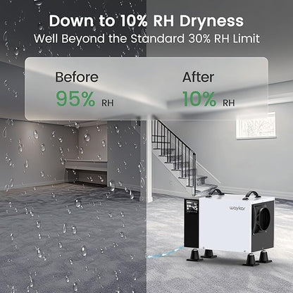 Waykar 125 Pint Crawl Space Dehumidifier with Drain Hose for Commercial, Basements, and Industry Water Damage Unit for Spaces up to 6500 Square Feet, Smart Humidity Control - 5-Year Quality Coverage
