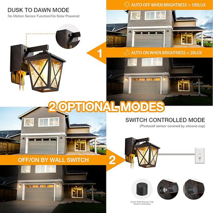 Ehaho Porch Lights with Outlet, Dusk to Dawn Outdoor Light with Outlet Built-in, Waterproof Anti-Rust Lantern Outside Light with GFCI Outlet, Wall Sconce Light with Plug for Front Door (Bronze 1 PC)