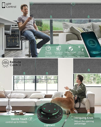 Yoolax Motorized Blinds with Remote, 100% Blackout Smart Roller Shades Work with Alexa, Google, Apple Homekit, Custom Automatic Shades with Voice Control for Bedroom Office (Fabric Dark Gray)