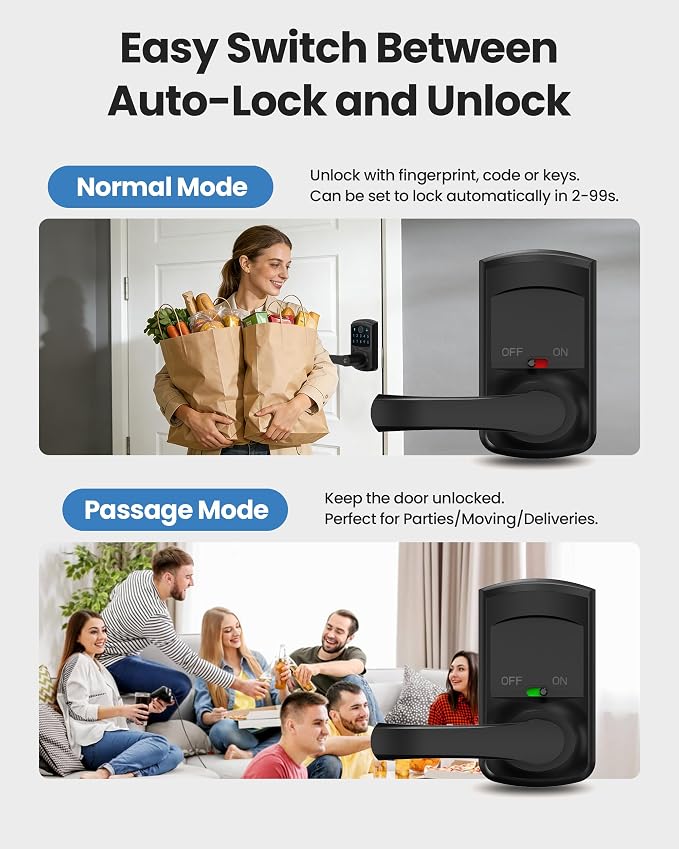 Smart Fingerprint Keyless Keypad Door Lock with Handle Biometrics Deadbolts