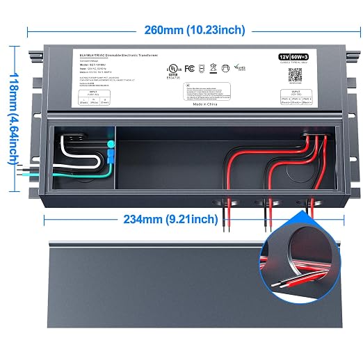 180W 12V Dimmable LED Driver, Triac/ELV/MLV AC to DC Power Supply for LED Light, Halogen Bulb, LED Transformer Compatible with Lutron & Dimmer, for Indoor/Outdoor Use
