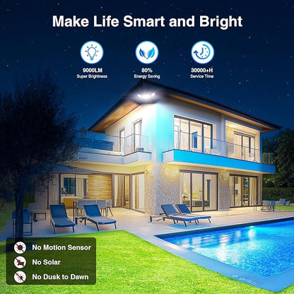 Onforu 100W Smart Flood Lights Outdoor, 3 Adjustable Heads, 9000LM Dimmable Hardwired Security Light, WiFi Alexa Control Floodlight, 2700K-6500K Tunable