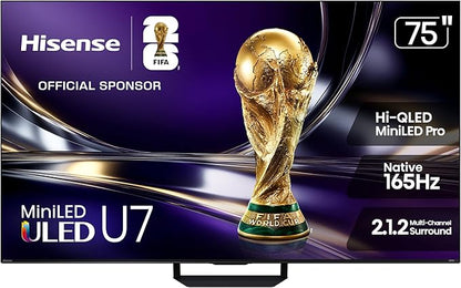 Hisense 75" U7 Mini-LED ULED 4K UHD Best Premium Gaming Smart Google TV (75U7SG, 2026 NEW) - Hi-QLED, Native 165Hz, VRR 330, HDR10+, Dolby Vision IQ·Atmos, IMAX Enhanced, Anti-Reflection, 2.1.2 Ch