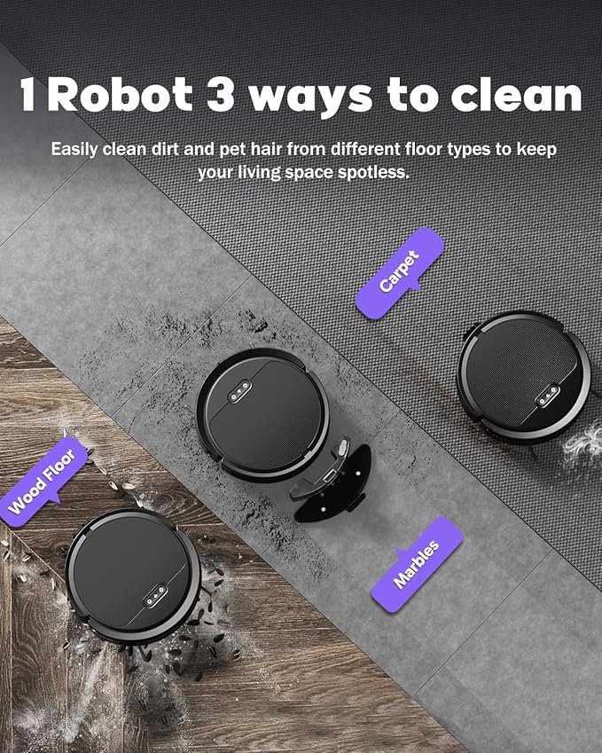 V3 Robot Vacuum and Mop, 3 in 1 Robot Vacuum Cleaner, Self-Charging Robotic Vacuum, 120 Min Runtime, 5000Pa Suction, 2.99" Thin, Support 2.4GWifi/ Alexa/App, for Pet Hair,Carpet,Hard Floor