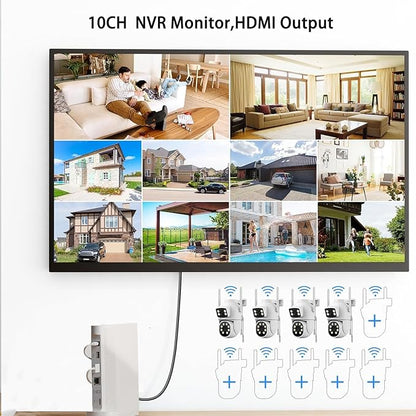4MP Dual Lens Home Security Camera System Wireless, Security Cameras Wireless Outdoor 24/7 Record, Auto Tracking, 5G & 2.4G WiFi, Night Vision, 2-Way Audio, 360° PTZ, 10CH 4K NVR 500GB No Subscription