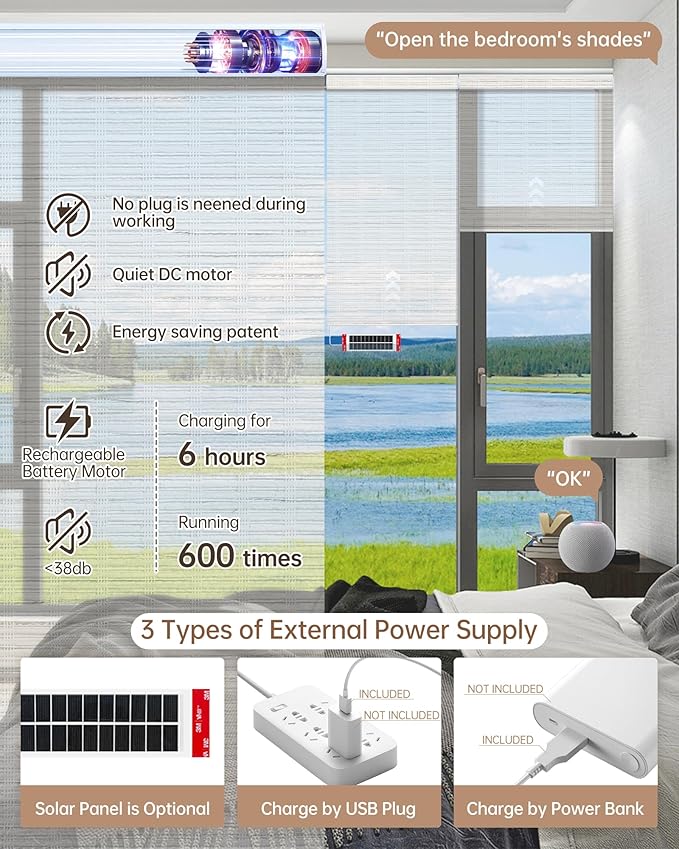 Kincmo Motorized Blinds with Remote, Light Filtering Roller Shades Work with Apple Homekit,Alexa,Google Home, Custom Electric Blinds with App,Voice Control (50% Blackout Woven Beige)