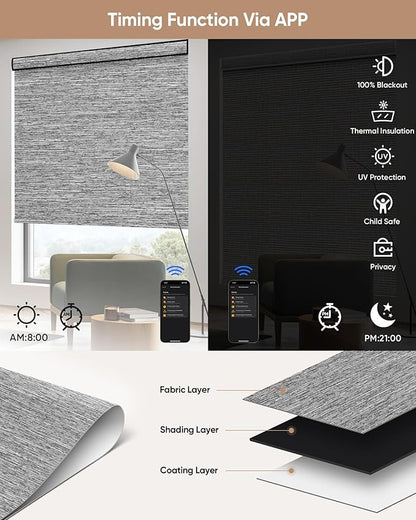 Kincmo Motorized Blinds with Remote,100% Blackout Motorized Roller Shades Work with Apple Homekit,Alexa,Google, Custom Electric Blinds with App,Voice Control (Dreamy Dark Grey)