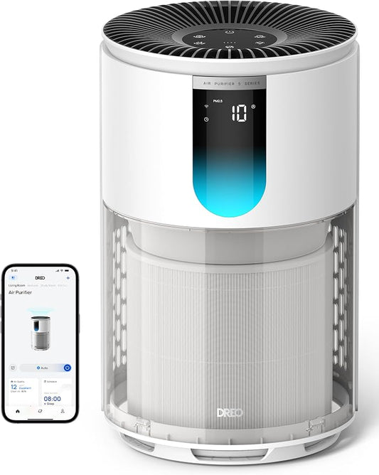 DREO Smart HEPA Air Purifier for Home, Up to 1176 ft², Air Cleaner for Large Rooms & Bedrooms, Wi-Fi/Voice/Alexa, Pets, Smoke, Dust, Pollen & Odors, PM2.5 Monitor, 4 Modes, DR-HAP009S (Dreo 539S)
