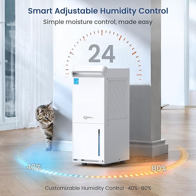 4,500 Sq.Ft Energy Star Most Efficient 2025 Dehumidifier,Vellgoo Max 80 Pint/D Dehumidifier for Basement with Drain Hose, Smart Humidity Control, for Home, Bathroom, Garage