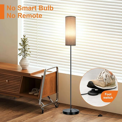 FRIDEKO HOME Grey Shade Floor Lamp, Simple Design with Foot Pedal Switch, Small Tall Lamps for Living Room Bedroom Office, Corner Floor Stand Light with Black Pole Lamp (No Bulb/No Remote)