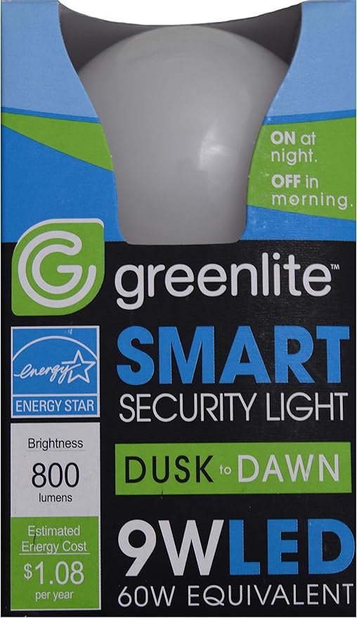 Greenlite Smart Security A19 Lightbulb-Dusk to Dawn-9W LED (60W Equivalent)