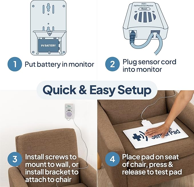 Smart Caregiver Fall Prevention Monitor and Weight Sensing Chair Pad - Alerts Caregiver When They Get Up from Chair - Chair Exit Alert for Elderly - 1 Year Warranty