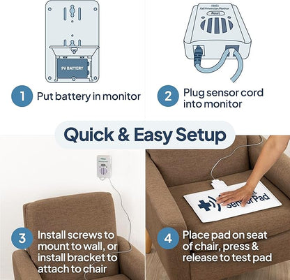 Smart Caregiver Fall Prevention Monitor and Weight Sensing Chair Pad - Alerts Caregiver When They Get Up from Chair - Chair Exit Alert for Elderly - 1 Year Warranty